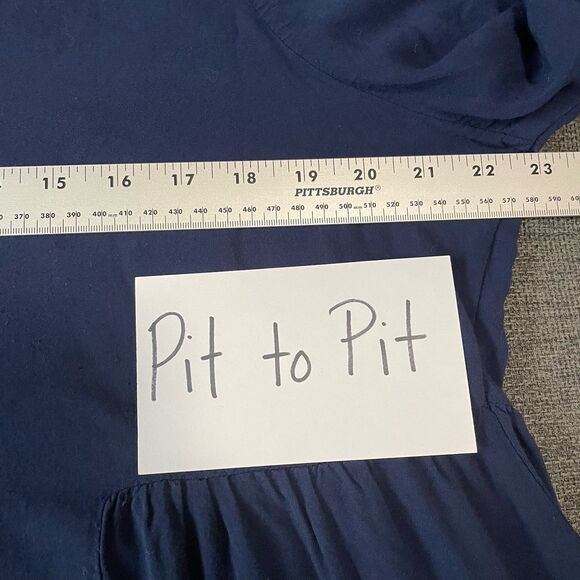 Liz Claiborne Blouse Keyhole Neck 3/4 Sleeve Shirt Blue Large Boho Embroidered‎ - Picture 7 of 10